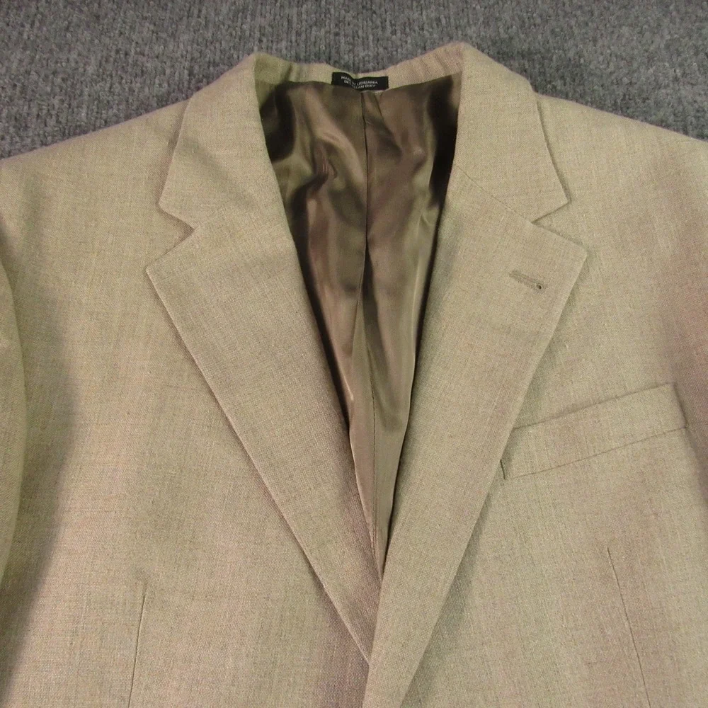 John Ashford Blazer Mens‎ 43R Tan Linen Blend Two Button Sport Coat